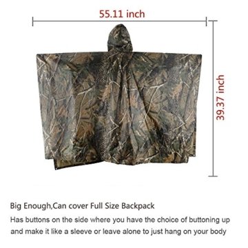 Aodoor Regenjacken Regenponcho wasserdicht regenmantel für die Jagd Camping, Freizeit Regenmantel, Baumblatt Camouflage Rain Poncho - 