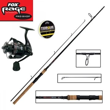 Fox Rage Set - Fox Warrior Spinnrute 2,40m 10-30g + Fox Warrior Rolle 2500 + 150m Fox Rage 0,10mm geflochtene Schnur gelb- Angelset zum Spinnfischen - Angelrute & Angelrolle zum Spinnangeln -